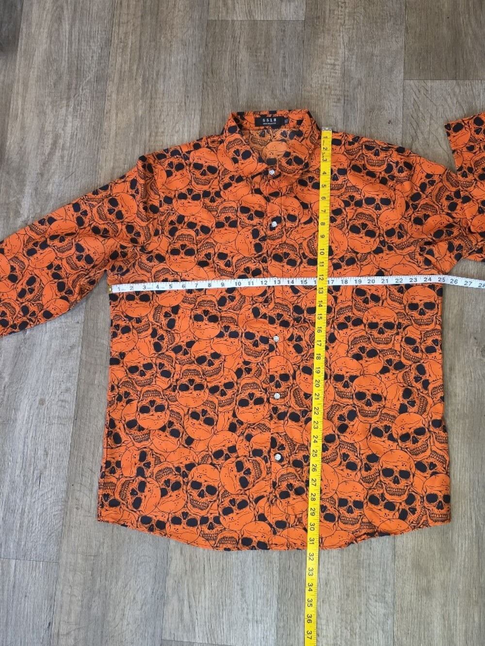 SSLR Mens XL Orange Skull All Over Print Button Front Long Sleeve Shirt